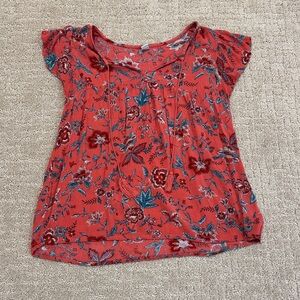 Old Navy Coral Floral Short Sleeve Peasant Top